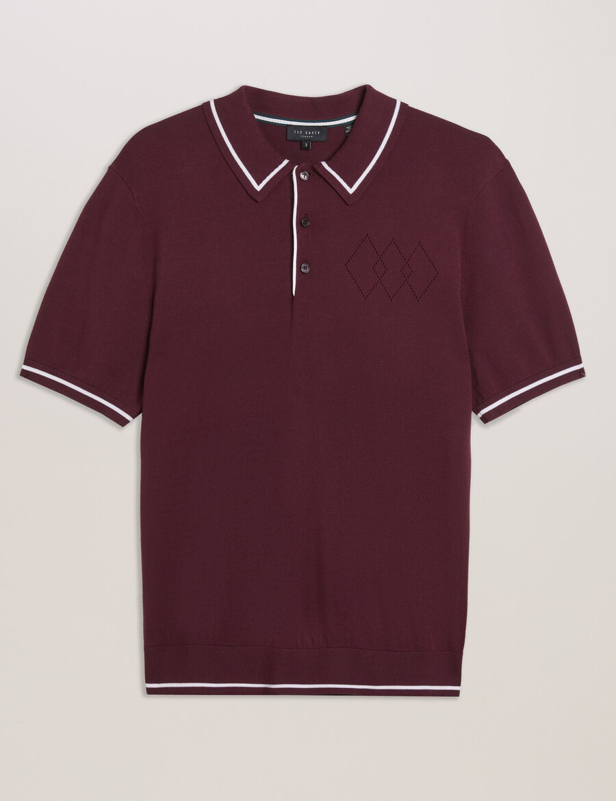 dunow - poloshirt met pointelle-details en gestreepte bies