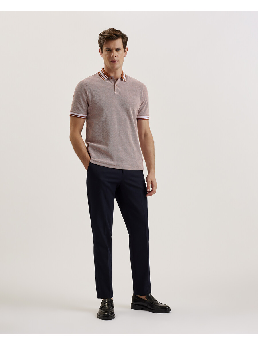 phenes - polo shirt van getextureerd katoen met streepafwerking
