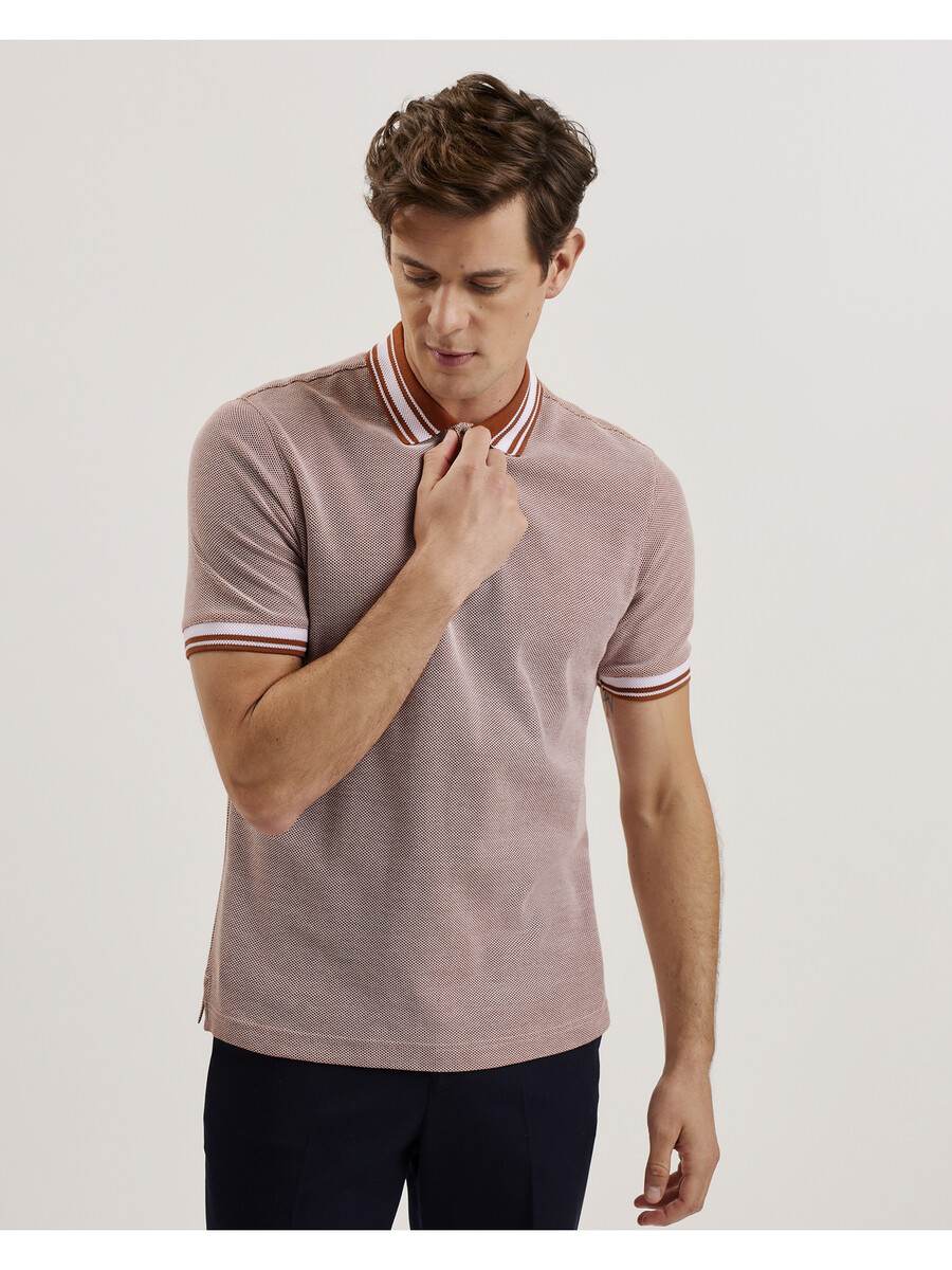 phenes - polo shirt van getextureerd katoen met streepafwerking