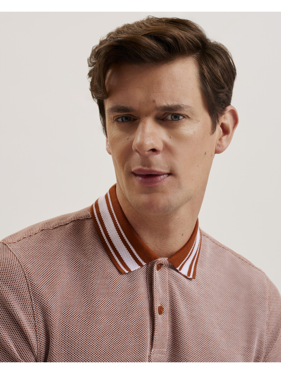 phenes - polo shirt van getextureerd katoen met streepafwerking