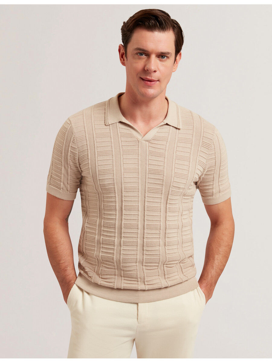 ruzza - ss polo met open hals en textuur