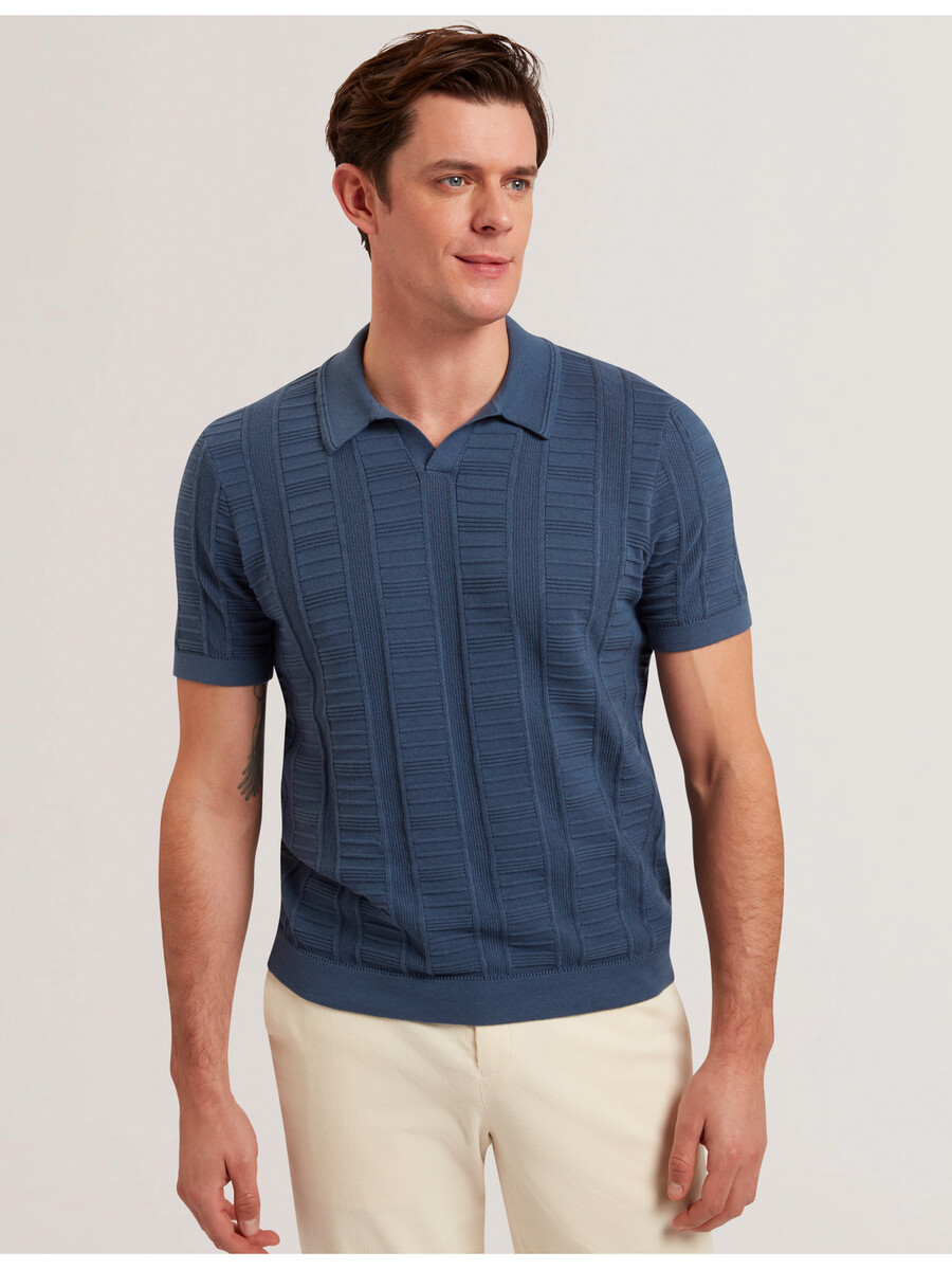 ruzza - ss polo met open hals en textuur