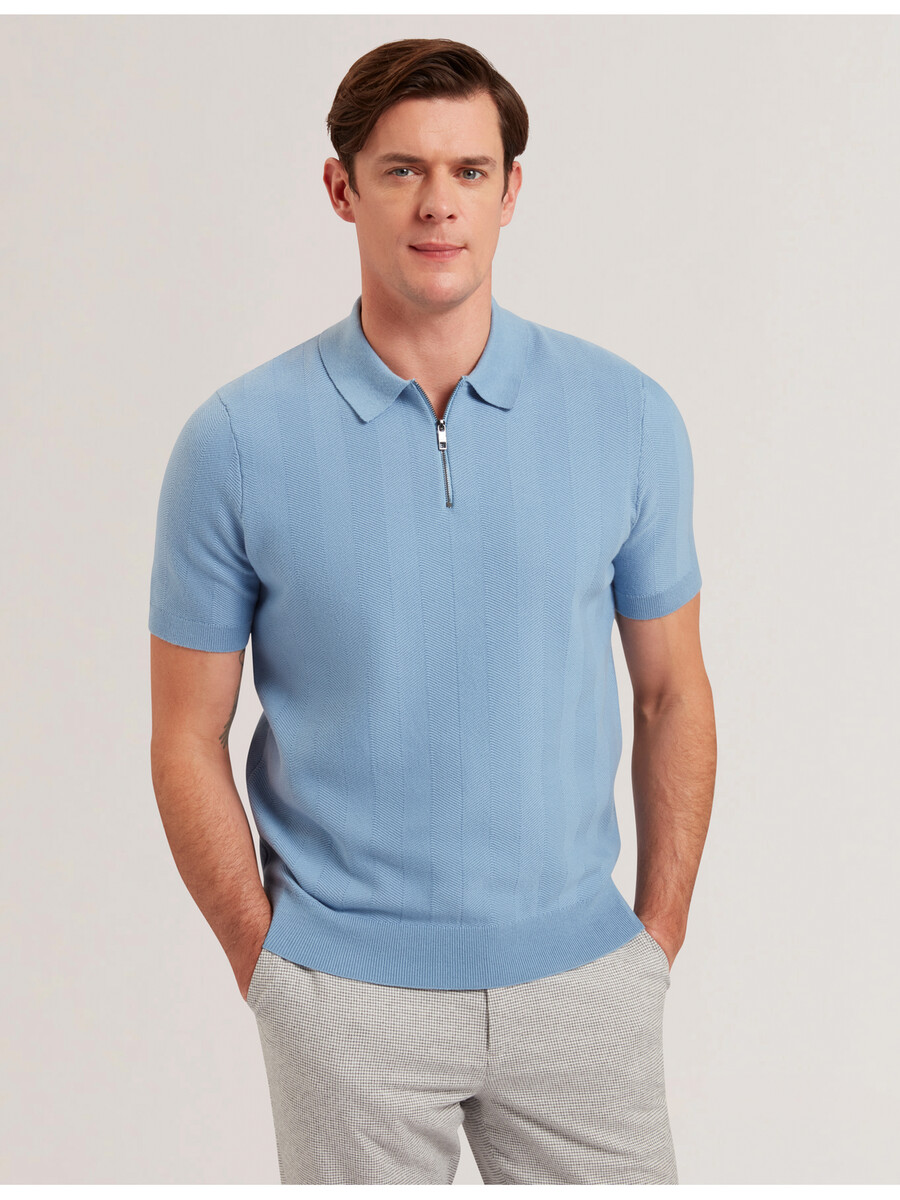 fourd - ss herringbone zip polo