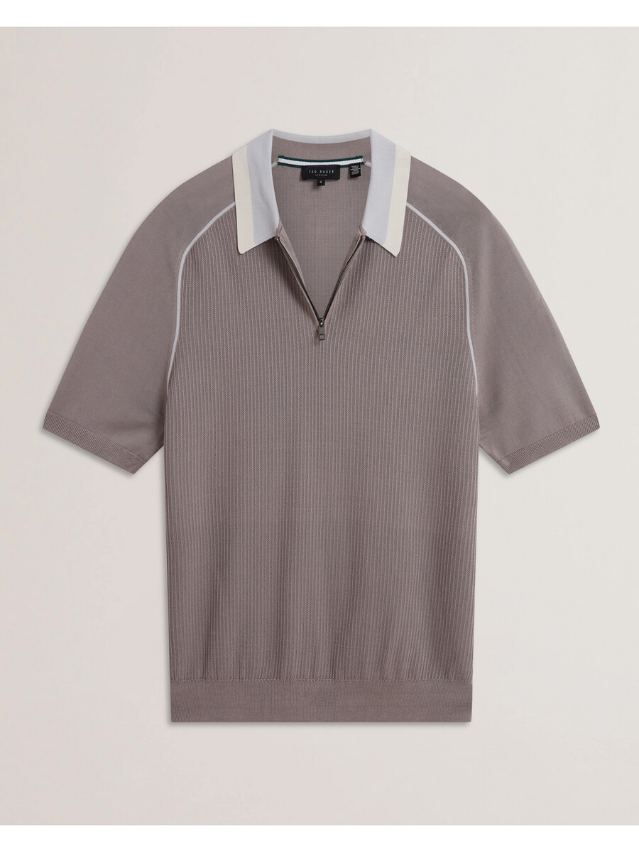 paxto - polo met textuur en ritssluiting en gestreepte kraag