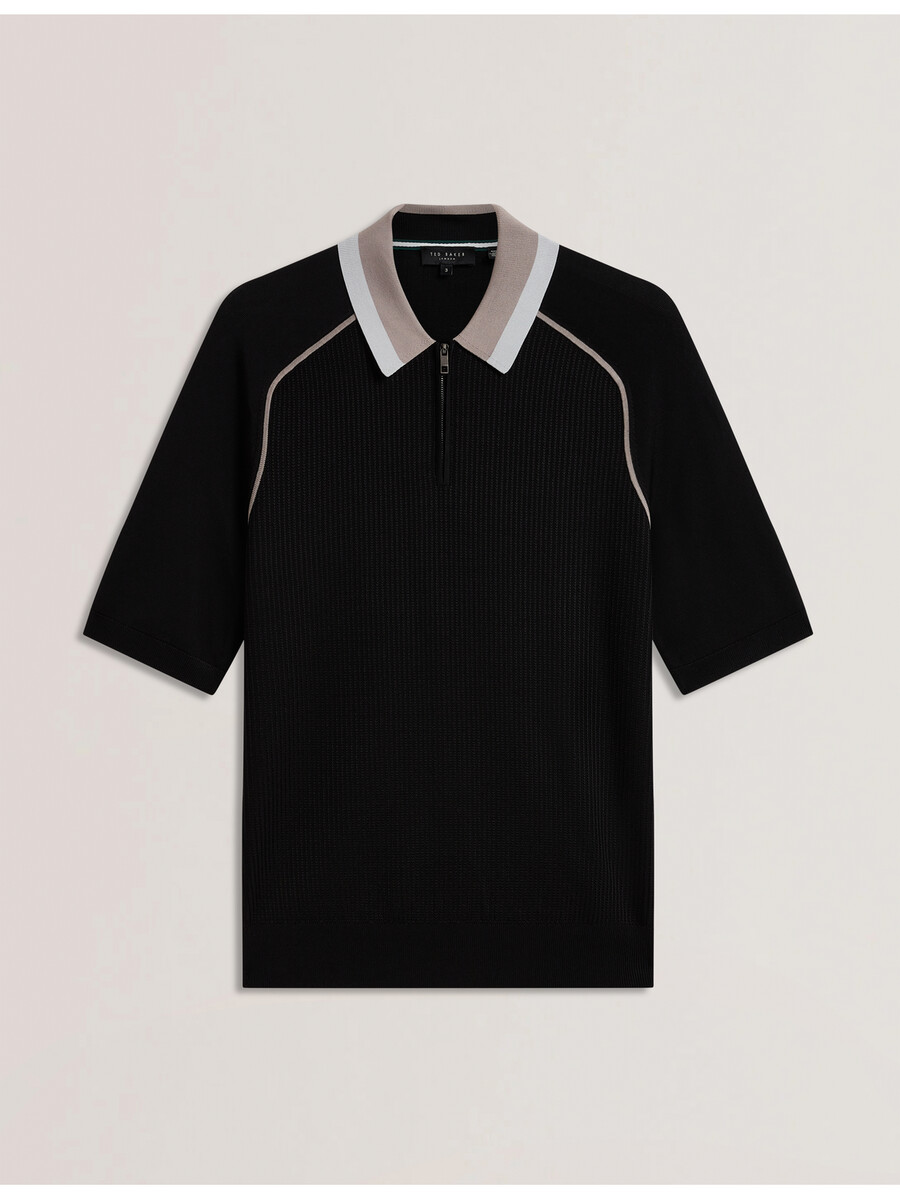 paxto - polo met textuur en ritssluiting en gestreepte kraag