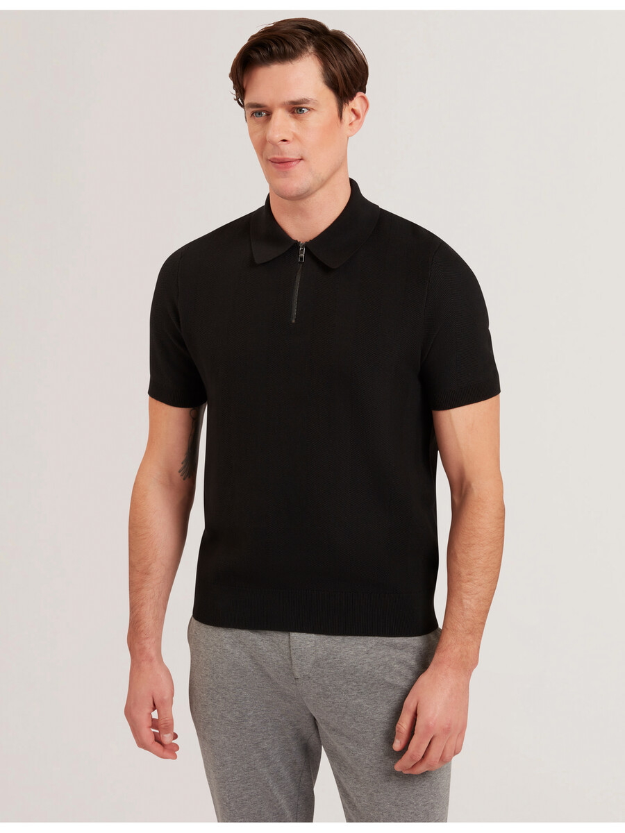 fourd - ss herringbone zip polo