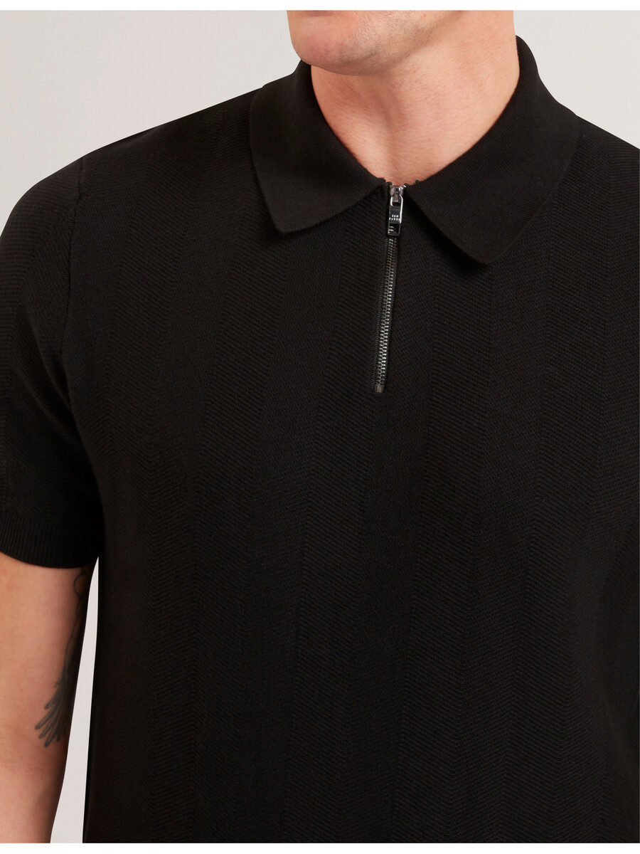 fourd - ss herringbone zip polo