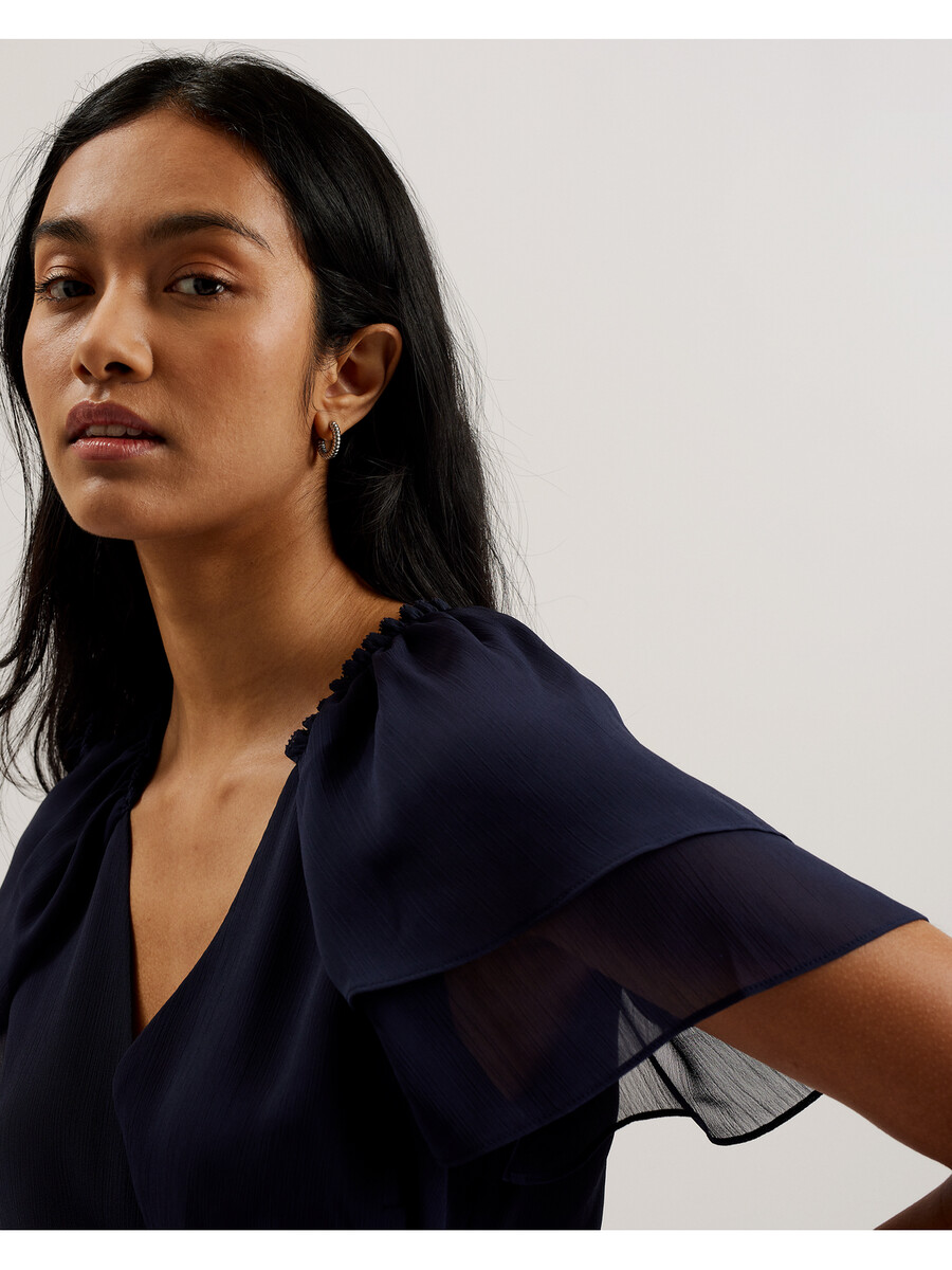 nobora - chiffon wikkelblouse met korte mouwen en ruches