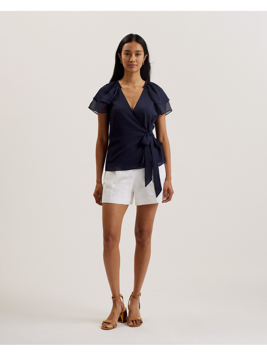 nobora - chiffon wikkelblouse met korte mouwen en ruches