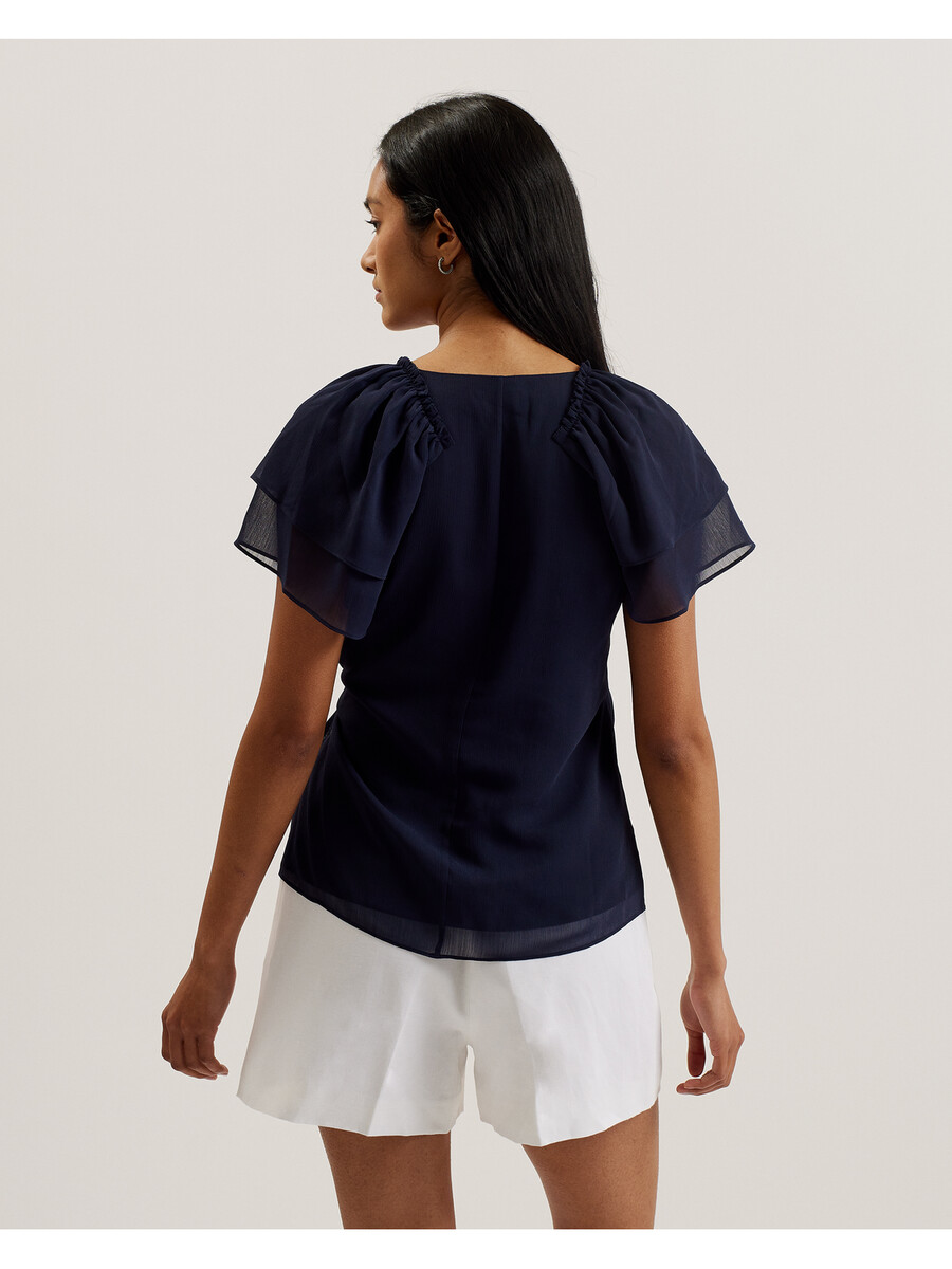 nobora - chiffon wikkelblouse met korte mouwen en ruches