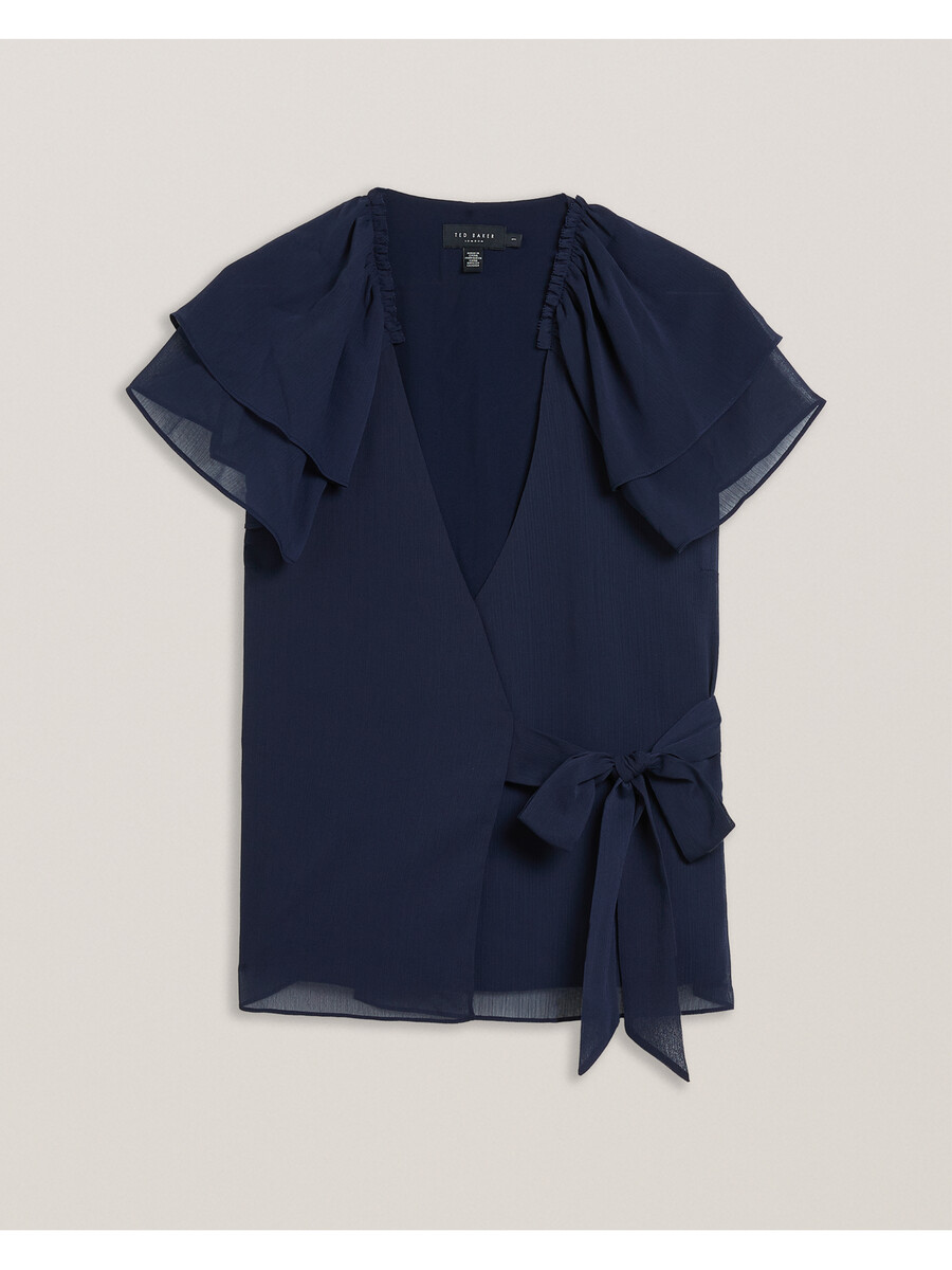 nobora - chiffon wikkelblouse met korte mouwen en ruches