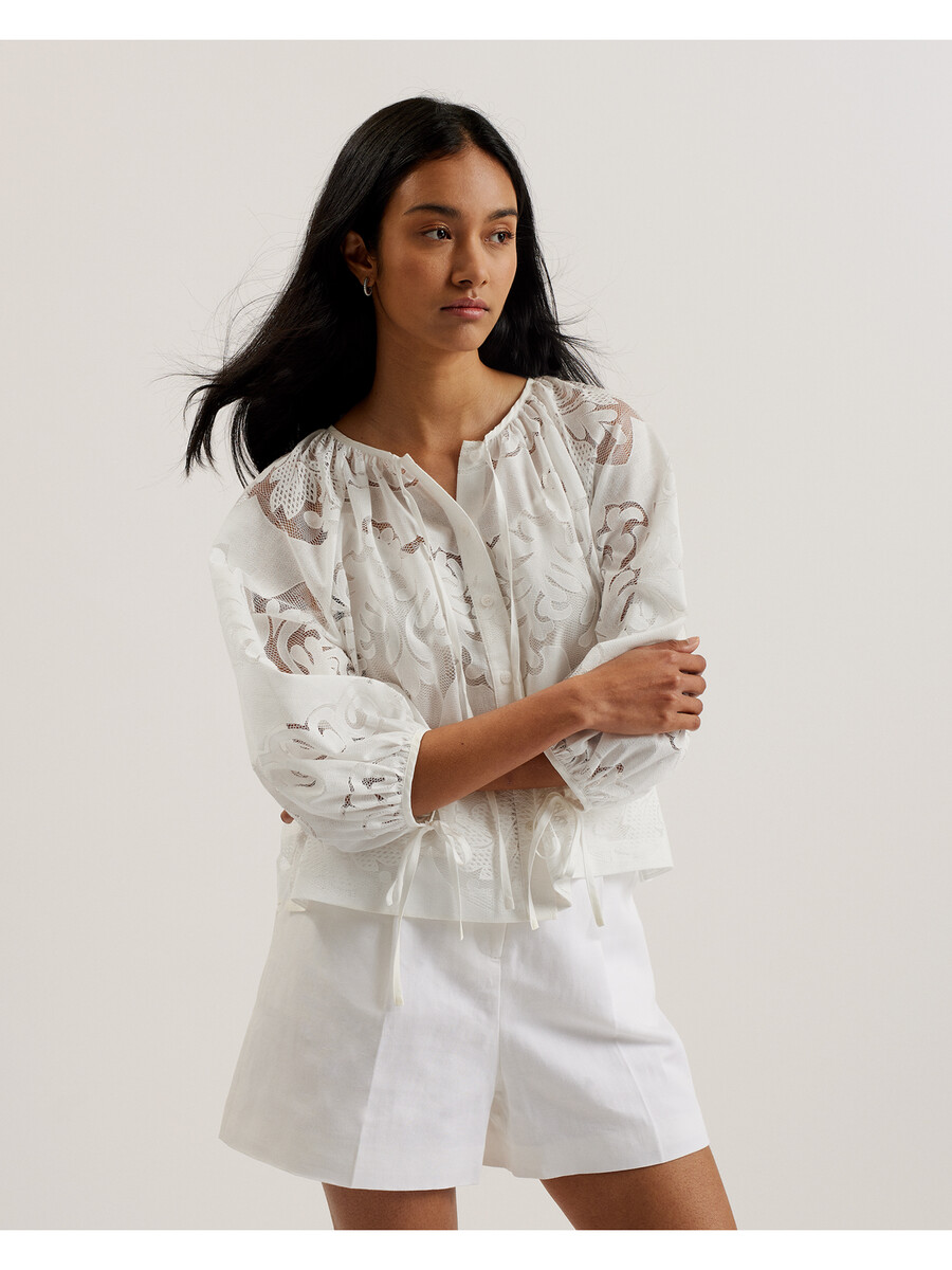 bacina - blouse met 34 ballonmouwen van kant