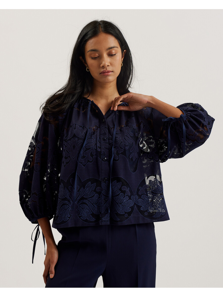 bacina - blouse met 34 ballonmouwen van kant