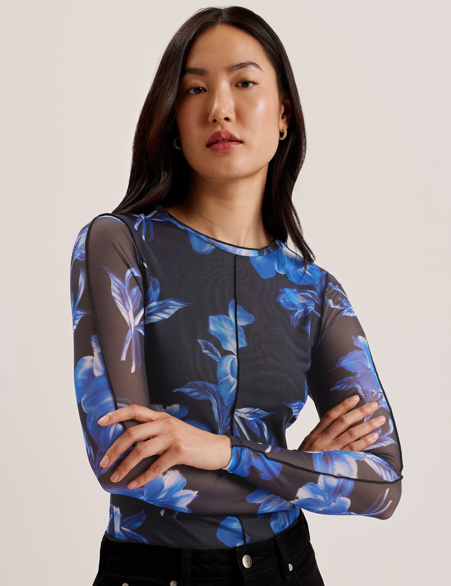 dekotha - top met lange mouwen en bloemenprint van mesh