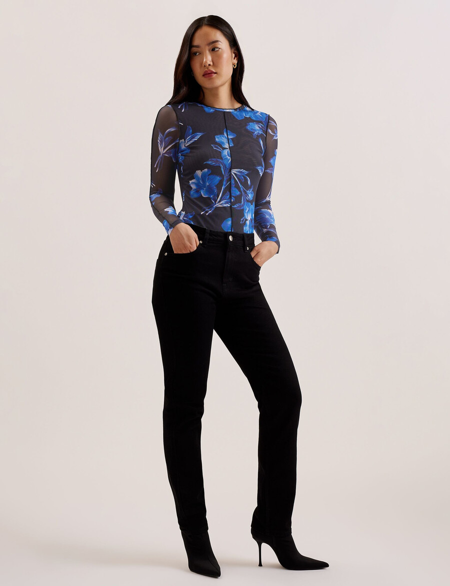 dekotha - top met lange mouwen en bloemenprint van mesh
