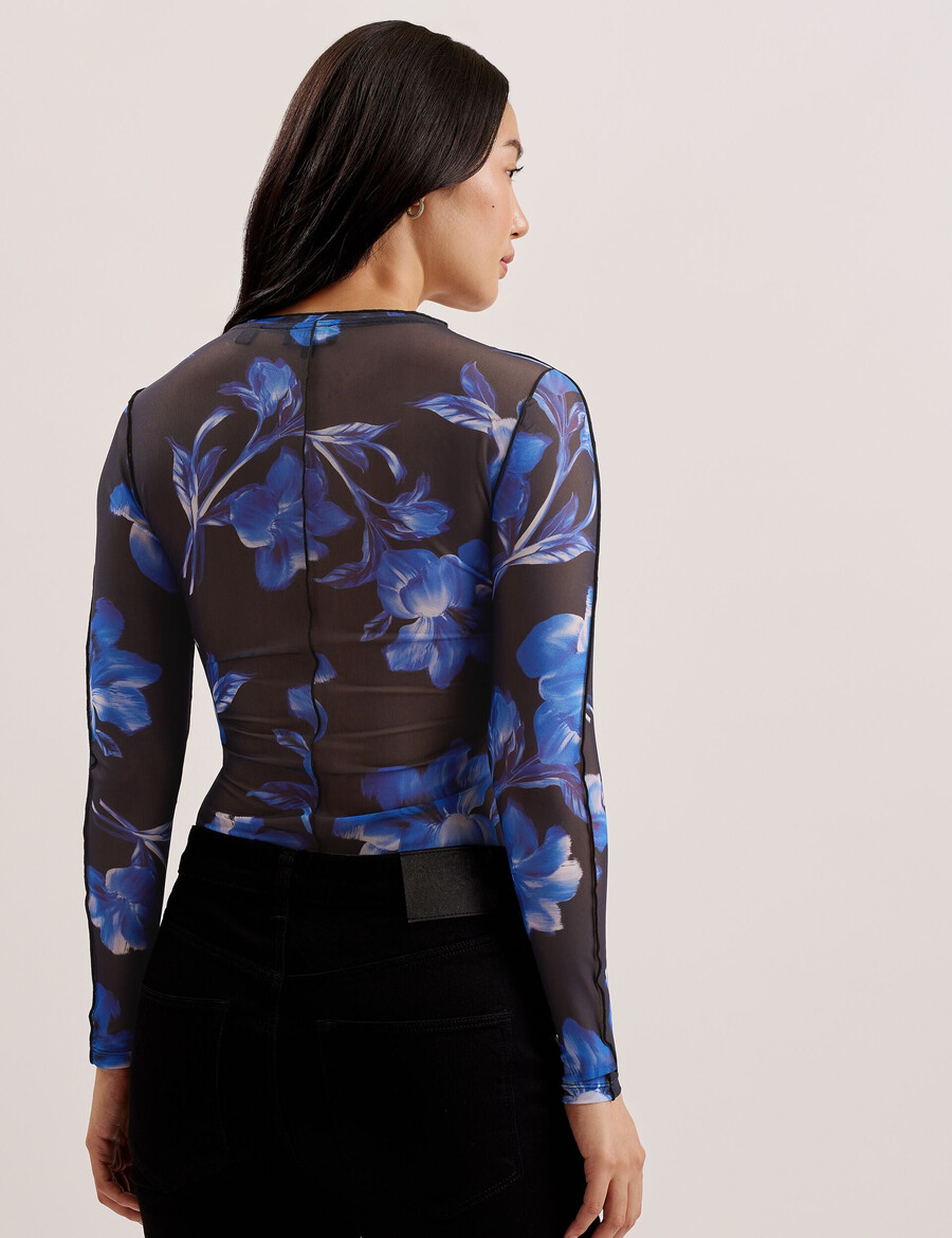 dekotha - top met lange mouwen en bloemenprint van mesh