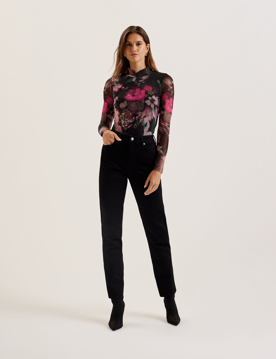 lisanna - bedrukte nauwsluitende mesh top met hoge hals