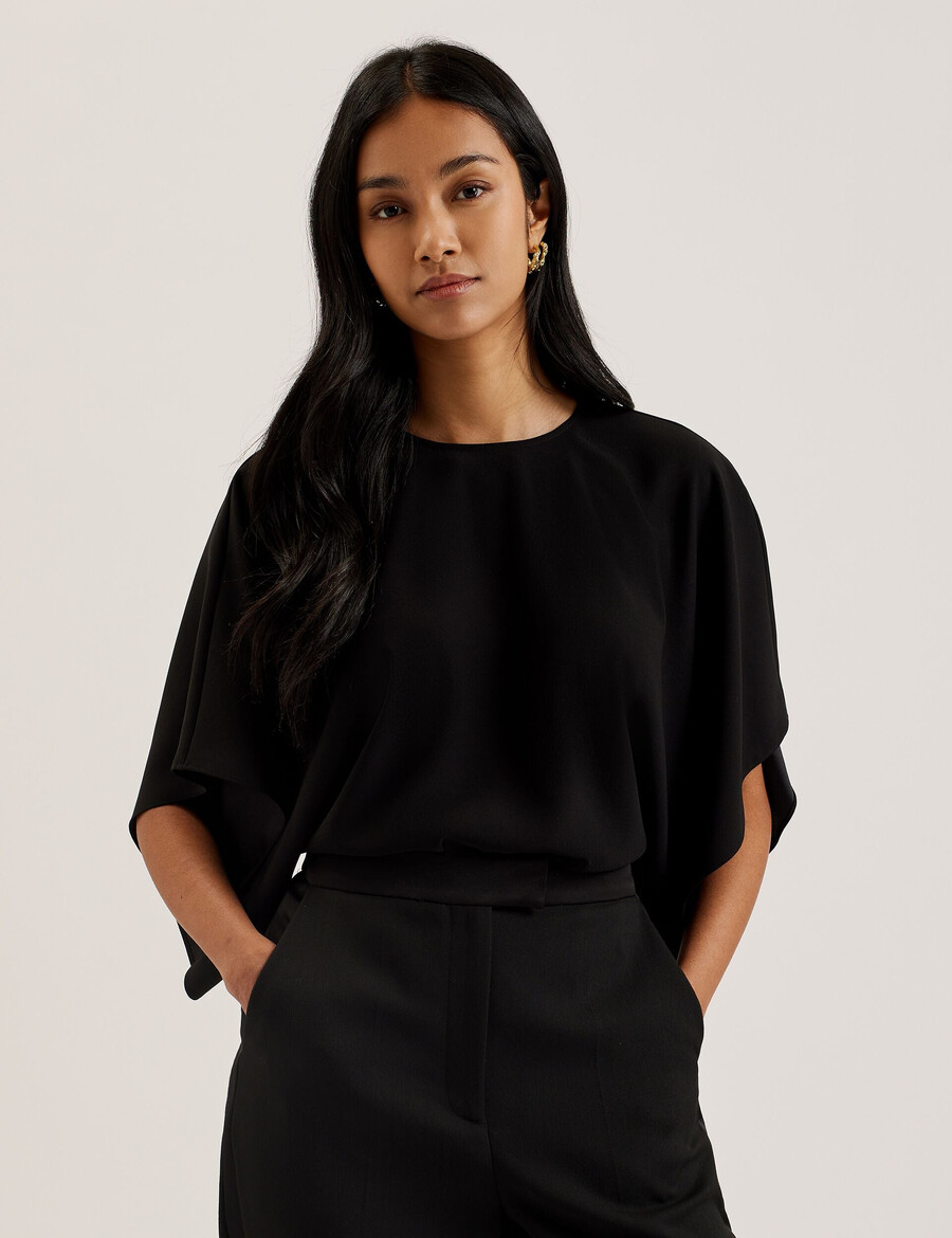 cherika - vleermuismouwblouse met korte mouwen van geweven materiaal