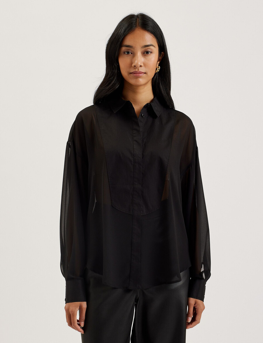 lechosa - blouse met lange mouwen en borststuk doorschijnend.