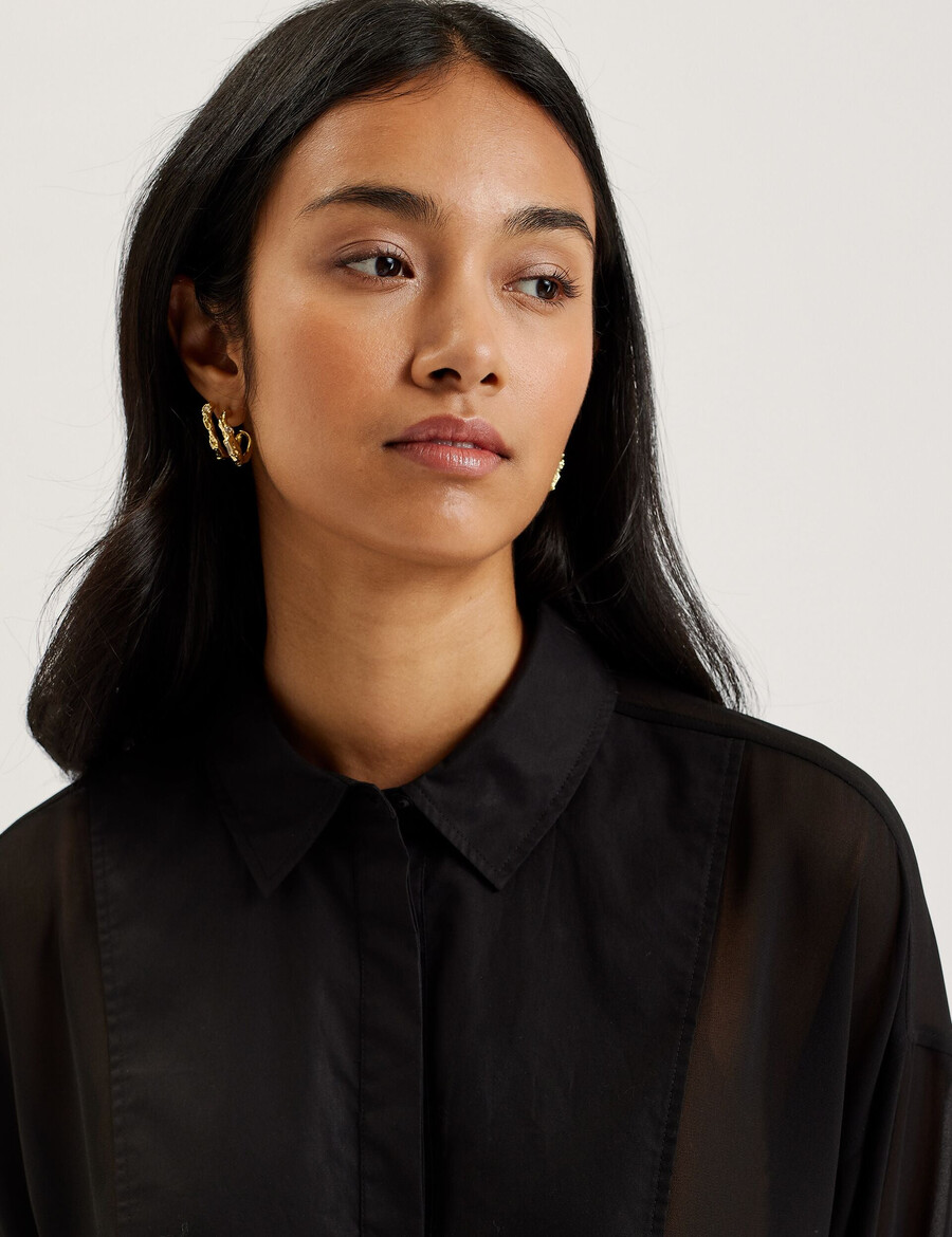 lechosa - blouse met lange mouwen en borststuk doorschijnend.