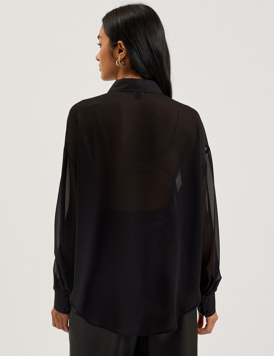 lechosa - blouse met lange mouwen en borststuk doorschijnend.