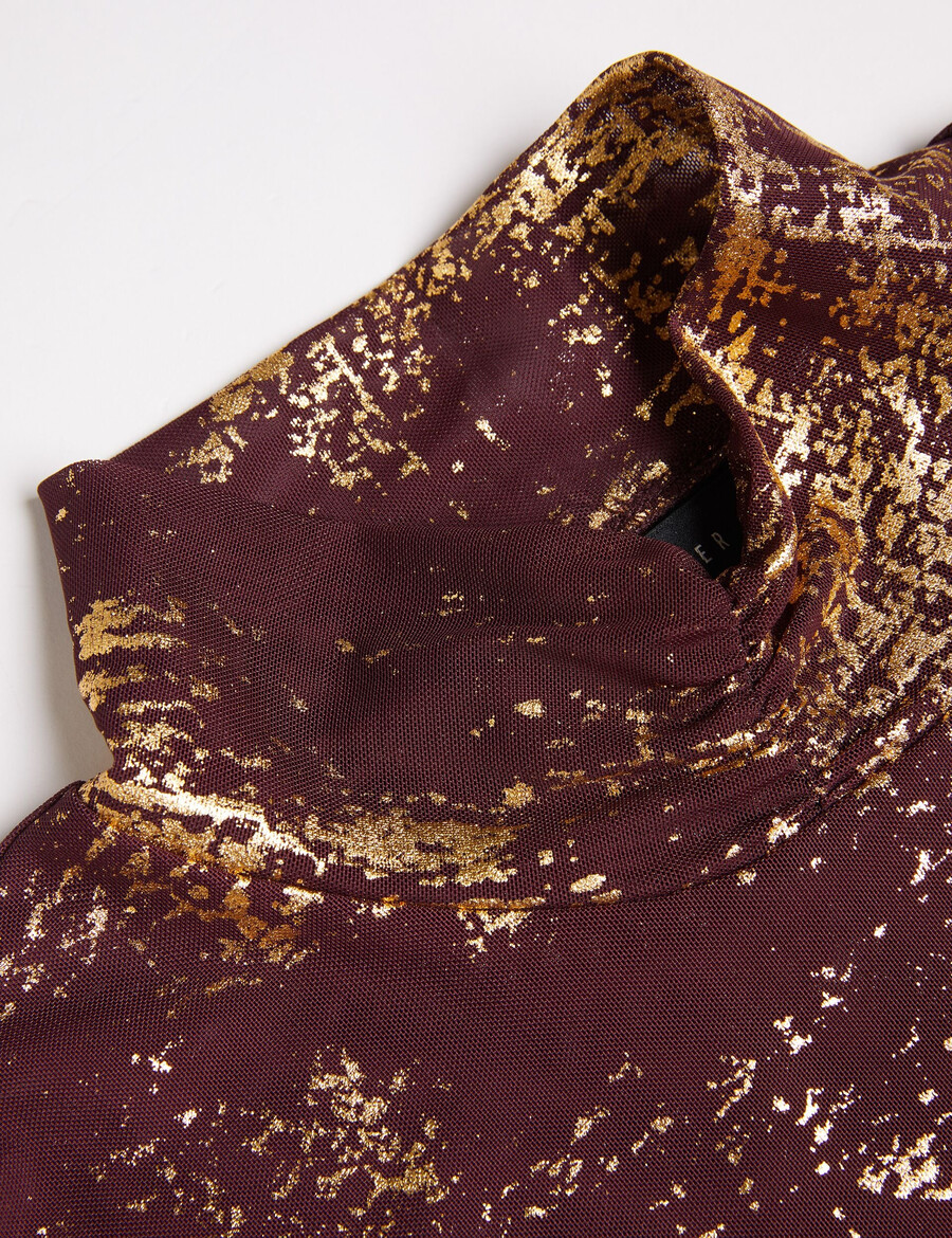 sofiy - mesh top met hoge hals en folieprint