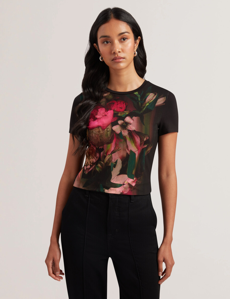 sunnyy - slim fit t-shirt met wazige bloemenprint
