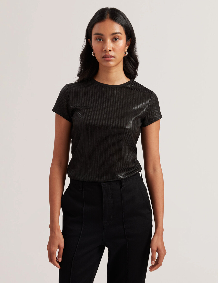 katrino - geribbeld metallic getailleerd t-shirt