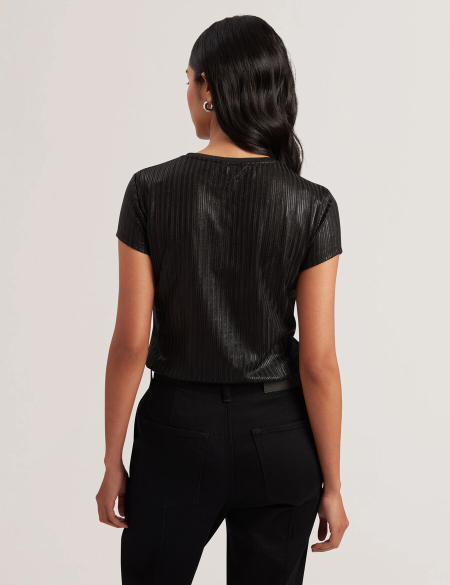 katrino - geribbeld metallic getailleerd t-shirt