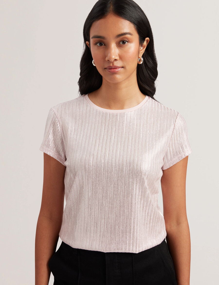 katrino - geribbeld metallic getailleerd t-shirt
