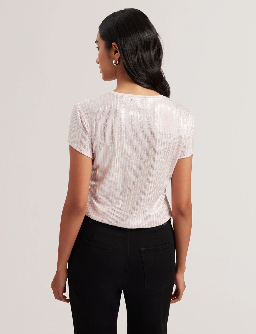 katrino - geribbeld metallic getailleerd t-shirt