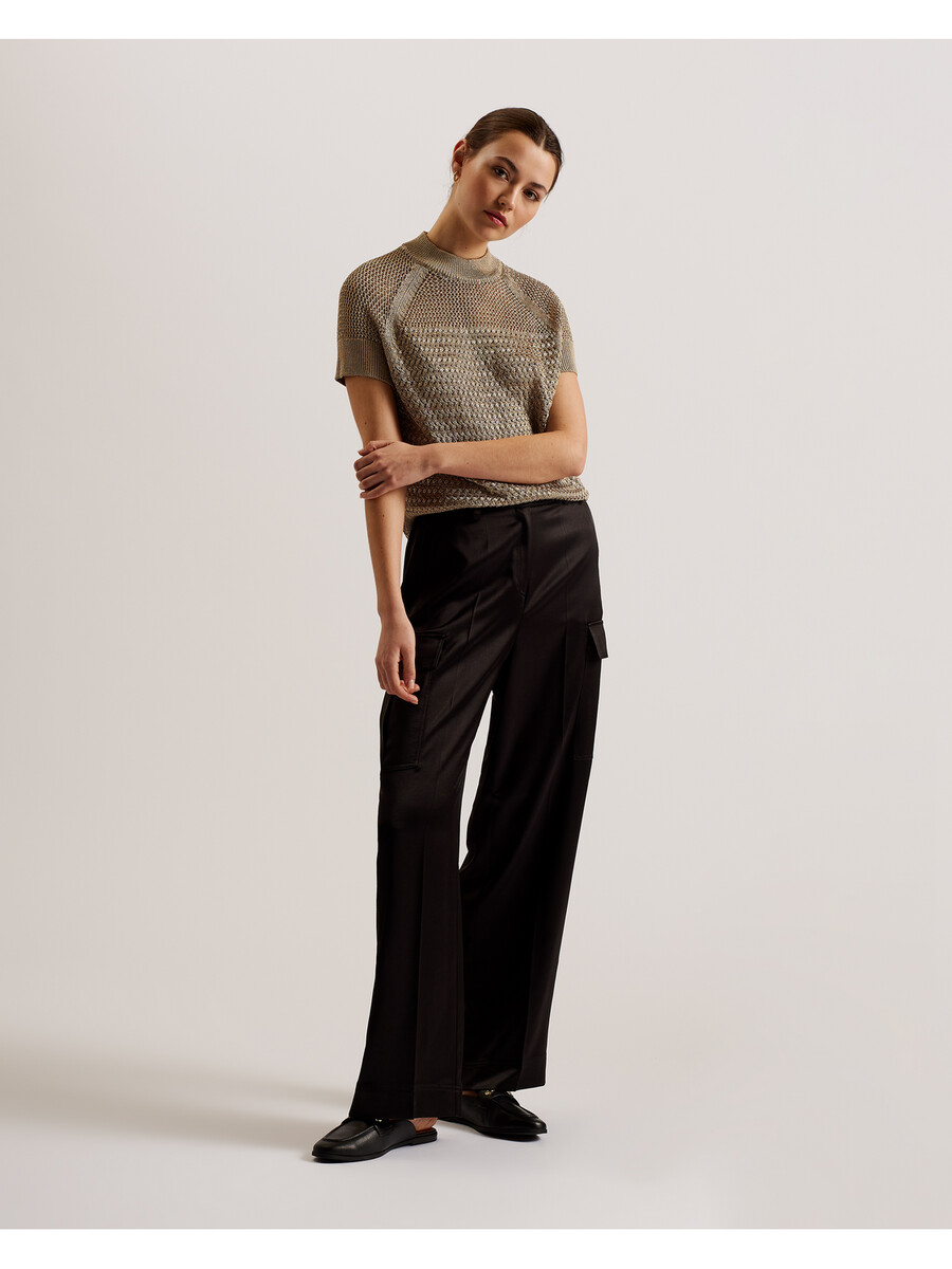 abaly - metallic gebreide top met korte mouwen