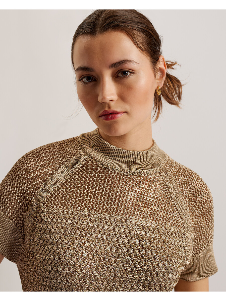 abaly - metallic gebreide top met korte mouwen
