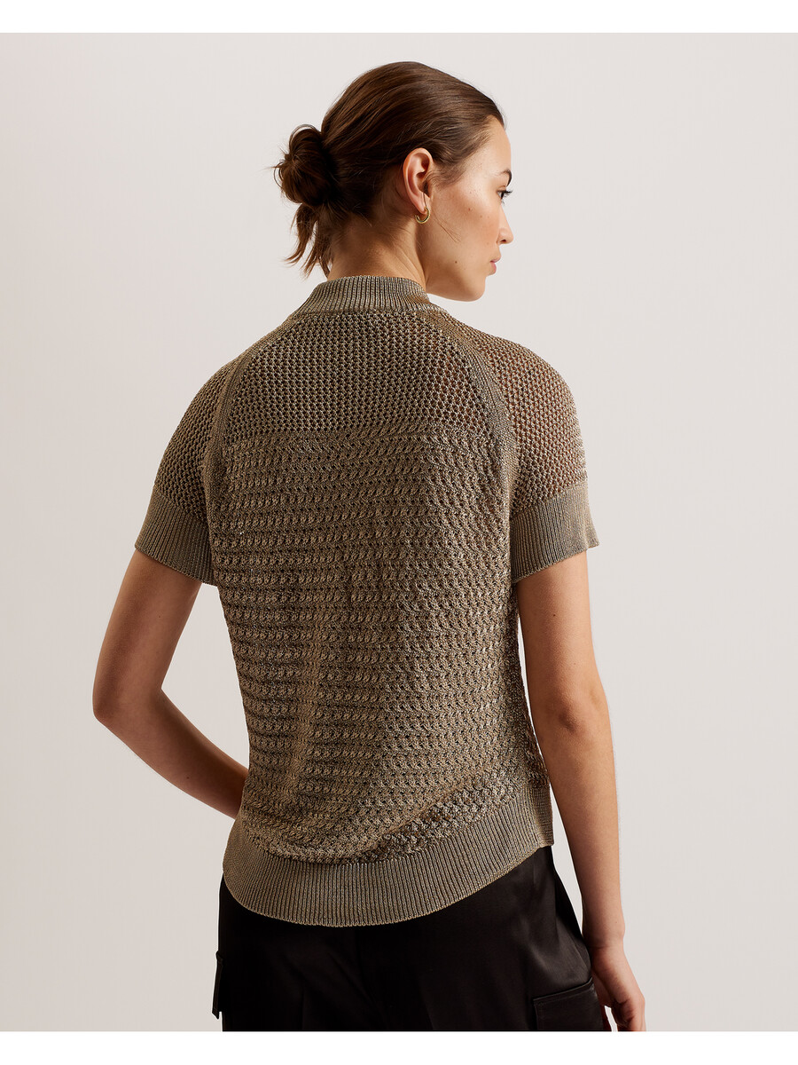 abaly - metallic gebreide top met korte mouwen