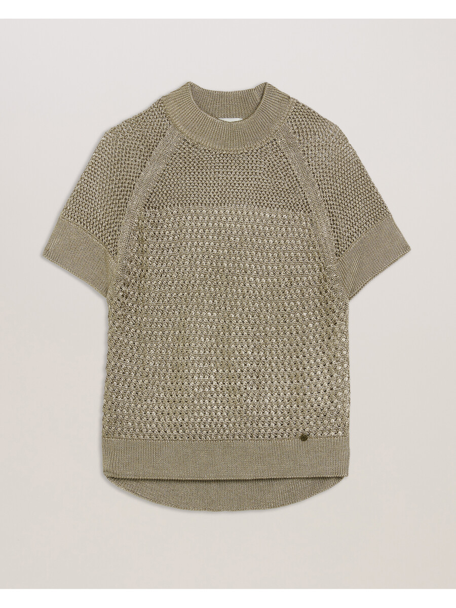 abaly - metallic gebreide top met korte mouwen